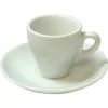 The Levtov International Thick White Porcelain Espresso Cup and Saucer is displayed elegantly against a crisp white background. © 2025 1st-line.com