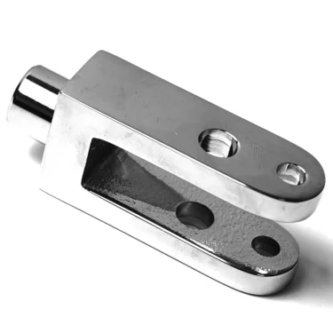 The Ponte Vecchio L2490 Fork is a shiny metal clevis with two parallel flat arms, each with holes for a pin or bolt, and a cylindrical end for attachment, shown on a white background. © 2025 1st-line.com