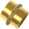 The V.5890 FITTING 1X1 is a brass pipe fitting with male threads on both ends and a hexagonal center for easy wrench tightening. © 2025 1st-line.com