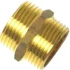 The V.5890 FITTING 1X1 is a brass pipe fitting with male threads on both ends and a hexagonal center for easy wrench tightening. © 2025 1st-line.com