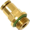 A close-up of the VBM RACCCILIR14D6 CYLINDRICAL FITTING 1/4 QUICK COUPLING, featuring a threaded end and green sealing ring for secure plumbing or pneumatic connections. © 2025 1st-line.com