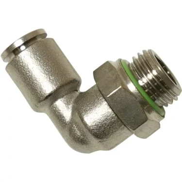 The VBM RACCCURIRD6 Elbow Fitting with Articulated Joint features a threaded end and a compression or push-to-connect fitting, making it suitable for plumbing or pneumatic applications. © 2025 1st-line.com