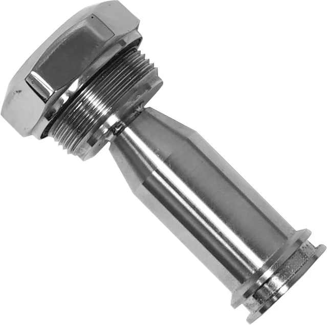 A close-up of a shiny metal bolt with a hexagonal head and threaded shaft, angled diagonally on a white background, resembling the DISCONTINUED Lelit 1600084 E61 Upper Sleeve. © 2025 1st-line.com