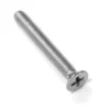 A close-up of a VBM Water Tank Screw, featuring a metallic Phillips head, flat countersunk top, and threaded body, placed on a white background. © 2025 1st-line.com