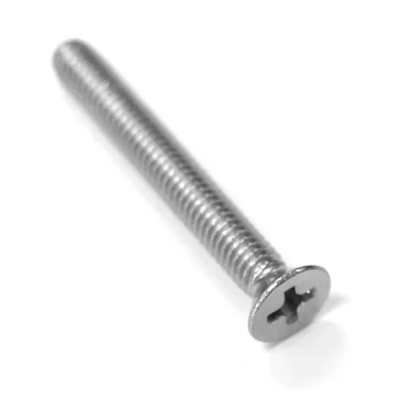 A close-up of a VBM Water Tank Screw, featuring a metallic Phillips head, flat countersunk top, and threaded body, placed on a white background. © 2025 1st-line.com