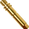 A close-up of the Bezzera 5960504 Steam Valve Shaft, a brass double-ended connector featuring a threaded section, smooth cylindrical middle, and hexagonal end, commonly used to join or secure mechanical components. © 2025 1st-line.com