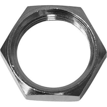 A close-up of the Lelit CP070 3/8 Ferrule Nut, a metallic hexagonal nut with internal threading, shown from above on a white background; compatible with Lelit espresso machines. © 2025 1st-line.com