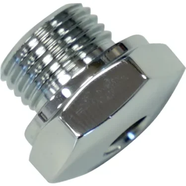 Close-up of the Lelit 2200095L1 E61 Group Cap LPC, a shiny, hexagonal cap bolt with threading, ideal for repairing or upgrading your Lelit espresso machine—shown on its side against a white background. © 2025 1st-line.com