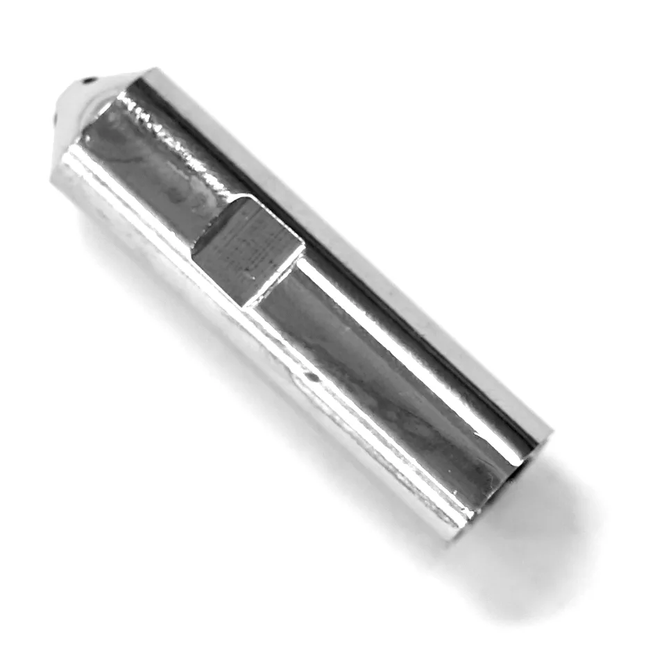 The Ascaso I.1114 3-Hole Tip is a shiny, metallic, cylindrical accessory with a slightly pointed end and a rectangular indentation, shown on a white background—designed for compatible Ascaso machines. © 2025 1st-line.com