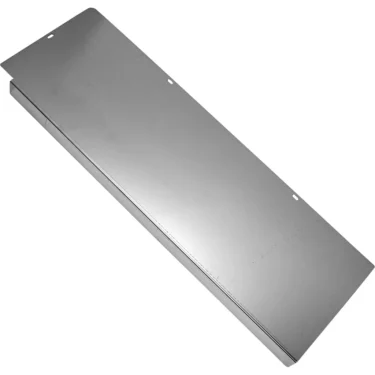 The FIORENZATO A1800057 Face Plate is a rectangular, flat metallic heat shield with two small holes near one edge, shown on a white background—ideal for use with FIORENZATO equipment. © 2025 1st-line.com
