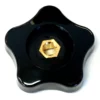 A black, five-pointed ECM P5999 Rotational Steam/Hot Water Knob with a gold hexagonal metal center insert, seen from above on a white background. © 2025 1st-line.com