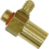 Close-up of a brass hose barb fitting with threaded end and orange O-ring for connecting flexible tubing to equipment like the 1st-line S2 Purge Valve. © 2025 1st-line.com
