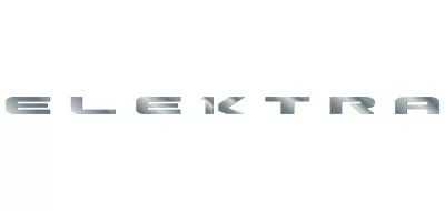 The image displays the word ELEKTRA in a sleek, metallic font with a futuristic, chrome-like appearance on a white background, evoking the premium design found in high-end espresso machines. © 2025 1st-line.com