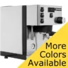 The Rancilio Silvia Pro X Dual Boiler Espresso Machine, made of stainless steel with button and knob controls, is shown partially covered by a yellow More Colors Available banner in the corner. © 2025 1st-line.com