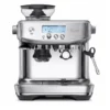 The Breville Barista Pro™ Espresso Machine features a stainless steel design, digital display, top grinder, right-side steam wand, portafilter, and front-facing buttons and knobs. © 2025 1st-line.com