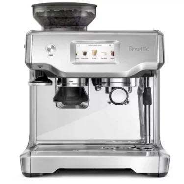 The Breville Barista Touch™ Espresso Machine combines a built-in grinder, touchscreen display, steam wand, and portafilter for easy home espresso, latte, and cappuccino making. © 2025 1st-line.com