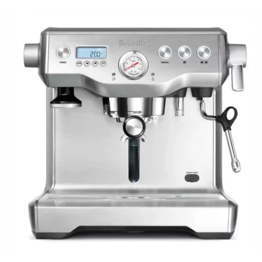 The Breville Dual Boiler™ Espresso Machine features stainless steel construction, LCD display, pressure gauge, knobs, and steam wand—perfect for crafting barista-quality espresso and cappuccino drinks at home. © 2025 1st-line.com
