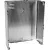 The Lelit 1400141 Body Panel is a stainless steel, V-shaped corner wall guard with a brushed finish, designed to protect walls from impact. It features mounting holes on the base and sides for secure installation. © 2025 1st-line.com
