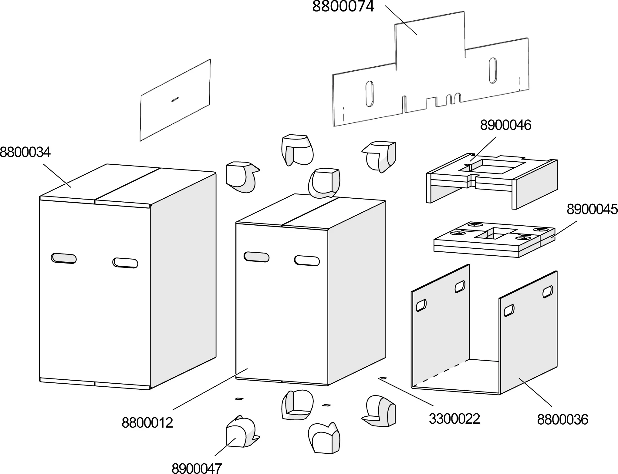 Exploded parts diagram showing labeled components of a Lelit PL162Tcb Bianca rectangular box assembly, including two boxes, various small connectors, metal plates, and brackets—all marked with unique numbers for identification. © 2025 1st-line.com