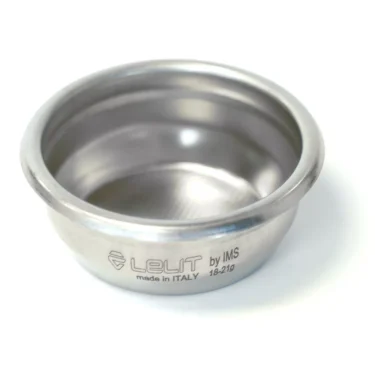 The Lelit 1600066 58mm 3-Cup IMS Filter Basket (18-21g) is made in Italy from stainless steel and features 18-21g engraved on the side. Shown photographed on a white background. © 2025 1st-line.com