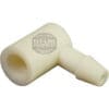 The Lelit MC017 Rubber Connection is a white plastic L-shaped connector with a cylindrical body and tapered nozzle, shown on a plain background. The 1st-Line Equipment logo appears on the product. © 2025 1st-line.com