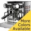 The Rocket Appartamento TCA HX Espresso Machine, made of shiny stainless steel with a portafilter and steam wand, is shown at an angle. A yellow overlay in the corner reads More Colors Available in black text. © 2025 1st-line.com
