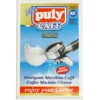 Puly Caff Plus Backflushing Detergent Powder 10 Packets, featuring portafilter and cup image, is an NSF-certified espresso machine cleaner and scale inhibitor with the slogan “enjoy your coffee.”. © 2025 1st-line.com