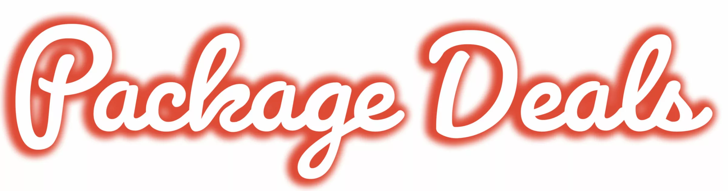 The words Package Deals are written in a bold, cursive white font with a red outline and glow, set on a plain white background—ideal for showcasing special offers on espresso machines and grinders. © 2025 1st-line.com