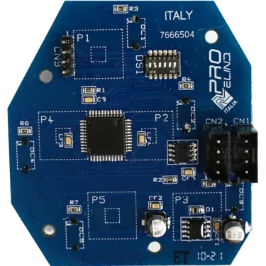 A blue PCB labeled PRO ELIND ITALY, designed for the Bezzera 7666508 3-Button Keyboard for Arcadia THE, features integrated circuits, electronic components, and labeled areas like P1, P4, P5, CN2, and CN1. © 2025 1st-line.com