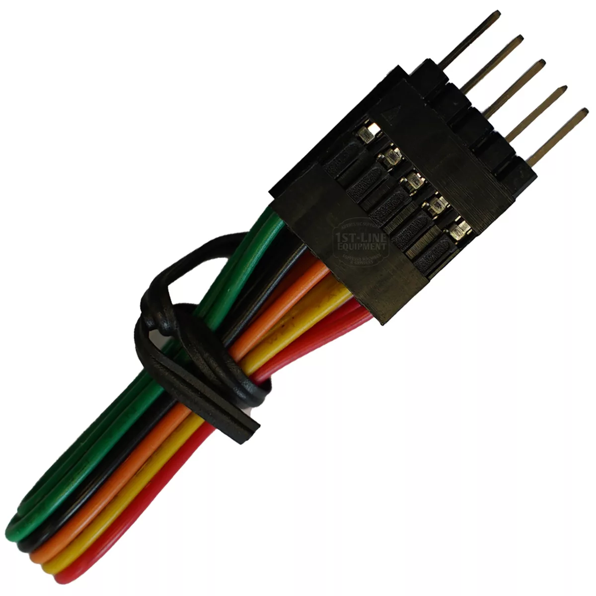 A bundle of multicolored jumper wires for Bezzera 7431503 Arcadia Programmed Display Script (B), with a black connector on one end and four exposed pins on the other, secured by a black twist tie. © 2025 1st-line.com