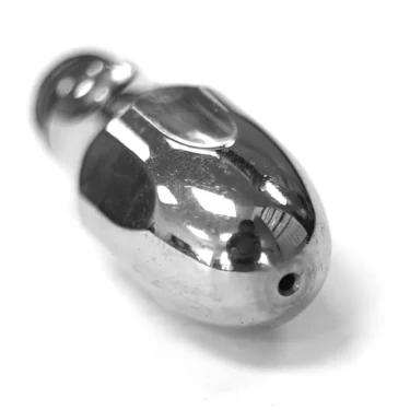 A close-up of the ACS VEN0061 1-Hole Steam Tip, a shiny, metallic, oval-shaped nozzle placed on a white background with reflective highlights and mirrored details. © 2025 1st-line.com