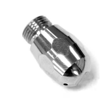 A close-up of the VBM TUBILADOMSUTE2FNW 2-Hole Steam Tip, featuring a shiny metallic finish, hexagonal body, and threaded end, set against a white background. © 2025 1st-line.com