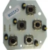A small circuit board with five square tactile push buttons, yellow-tipped pins, and a “CV2208” sticker, similar to the Bezzera 7666504 5-Button Keyboard for Arcadia CAF1; “BETA6532 LS” is printed at the bottom. © 2025 1st-line.com