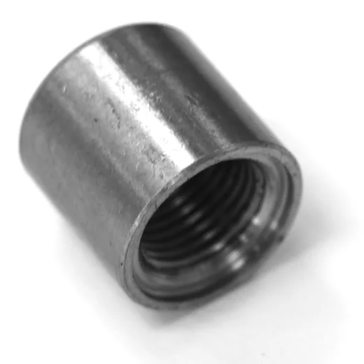 Close-up of a VBM RACCBUROVA2FI 2-Hole Steam Tip, featuring its cylindrical shape and internal threading, angled on a white surface to highlight the inside threads. © 2025 1st-line.com