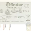 Close-up of the Bezzera 7635422 Finder Relay, model 66.82.8.240.0000, showing voltage and current specs, certification symbols, and metal pins for connection—compatible with Bezzera machines. © 2025 1st-line.com