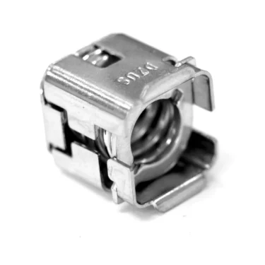Close-up of the Lelit 9500018 Bianca Body Panel Screw Receptacle, a metal, square, spring-loaded cage nut designed for mounting equipment in server racks or enclosures, shown on a white background. © 2025 1st-line.com