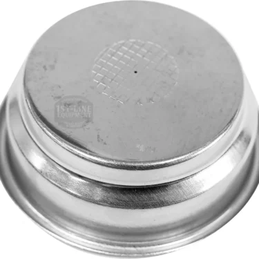 The 1st-line 58mm Pressurized 2-Cup Basket is stainless steel with a slightly textured circular center, shown from above on a white background—an ideal fit for your 1st-line espresso machine. © 2025 1st-line.com