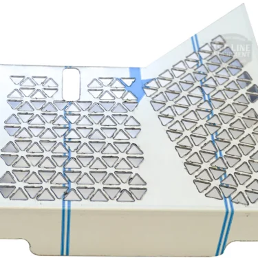 The ACS MIN_2 Stainless Steel Drip Tray Grill features a white rectangular design with triangular cutouts, a partially open lid, and blue lines across the top and side, combining functionality with a modern look. © 2025 1st-line.com