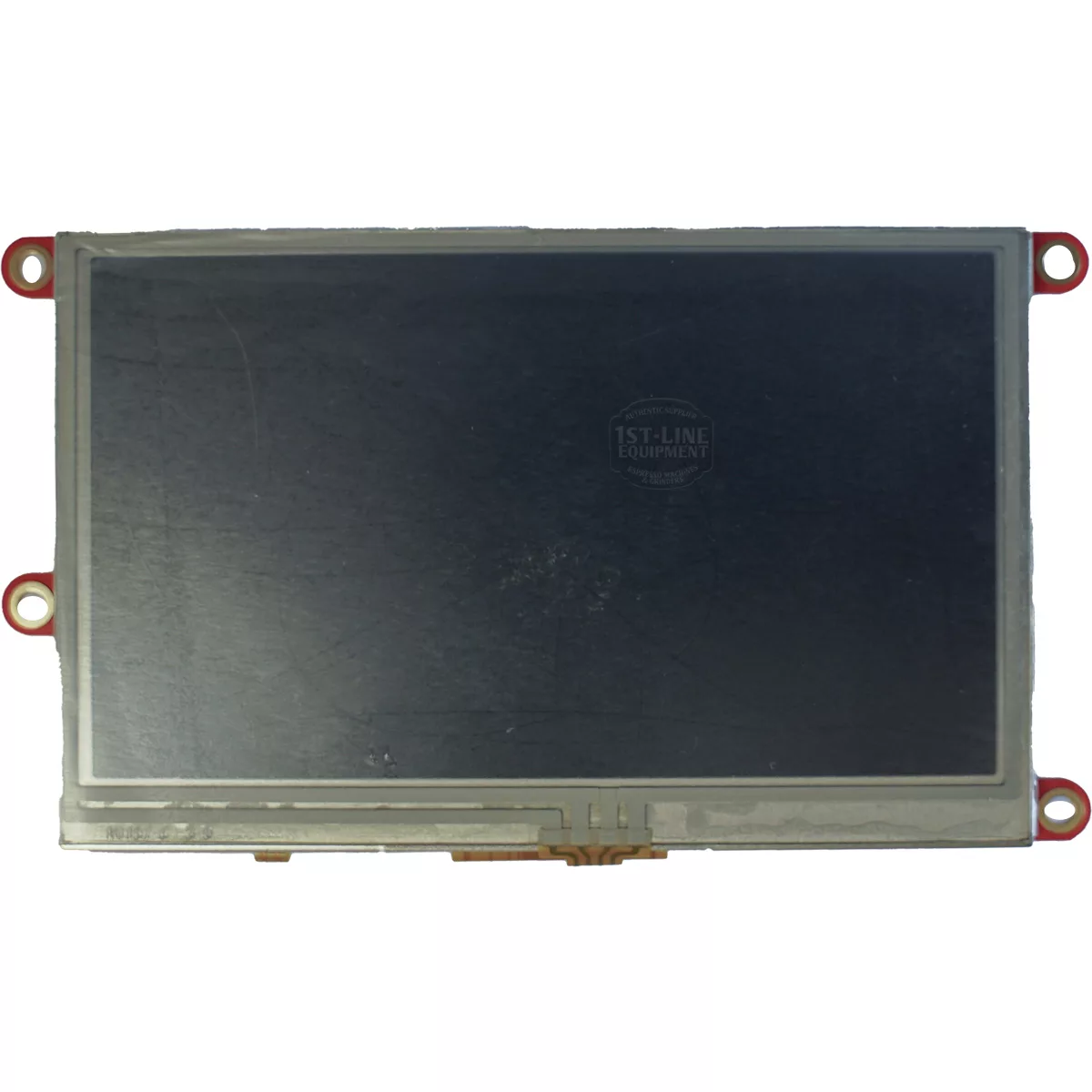 The Bezzera 7431503 Arcadia Programmed Display Script (B) features a rectangular dark LCD, light frame, and four red mounting holes at each corner—shown on a white background for Bezzera Arcadia compatibility. © 2025 1st-line.com