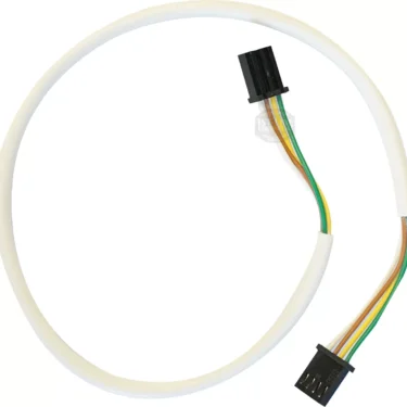 The Bezzera 7663591 Pushbutton Cable has a white sheath, multicolored inner wires, and black rectangular connectors on each end. © 2025 1st-line.com