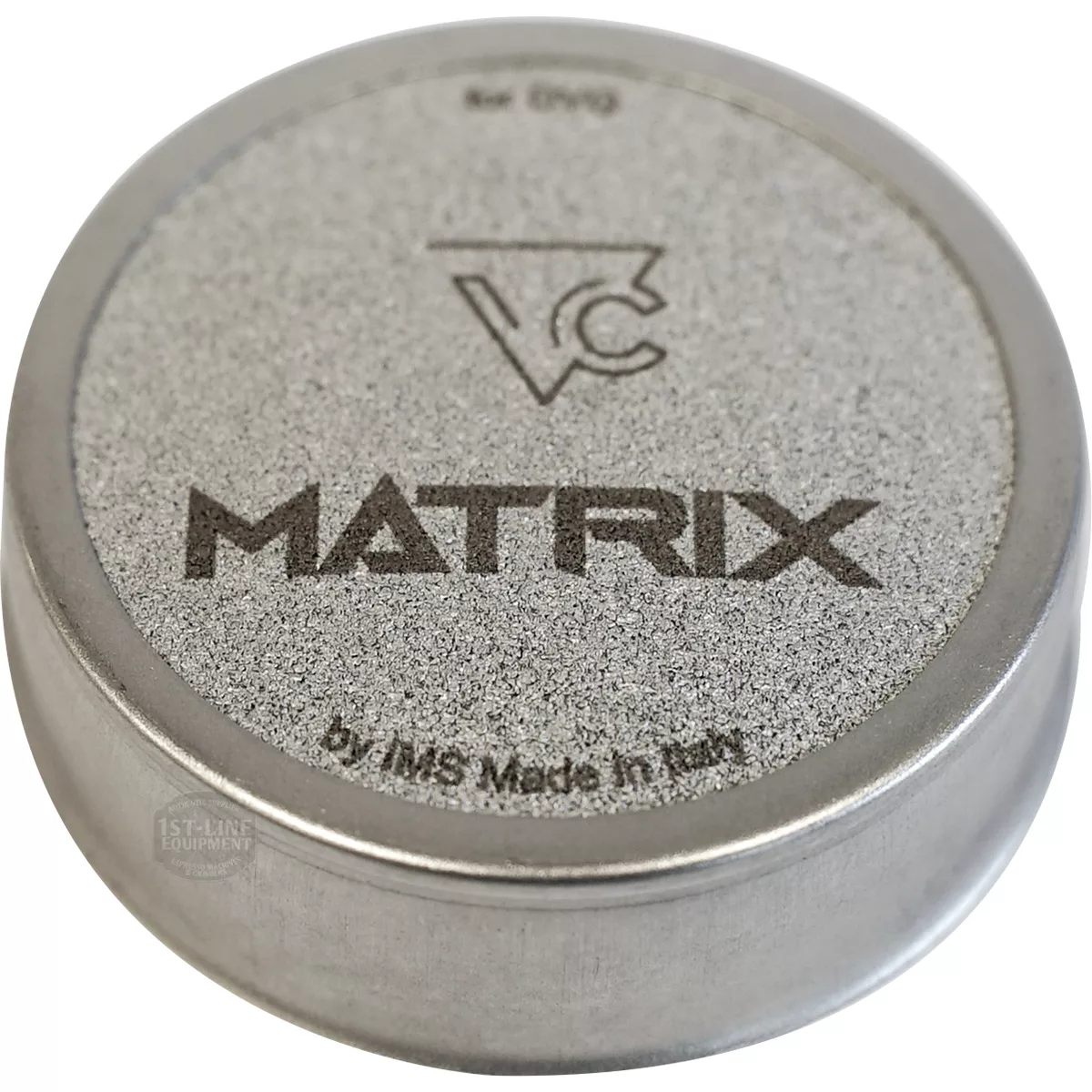 The IMS/DVG MATRIX Dispersion Screen is a round, metallic screen with a textured surface and engraved IMS Made in Italy, designed for espresso machines. © 2025 1st-line.com
