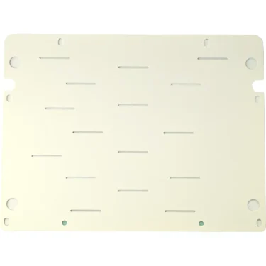 The Lelit 1100065 Top Cover for White Mara X is a rectangular white metal panel with rounded corners, horizontal slots, and four corner holes, designed as a vented top cover plate for the Mara X espresso machine. © 2025 1st-line.com