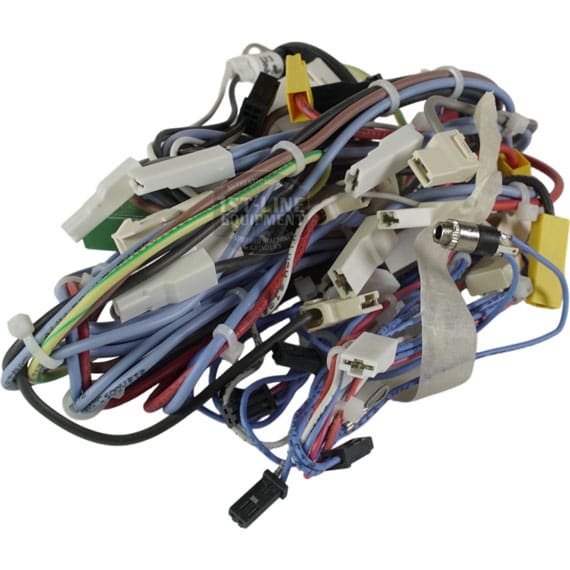 The Lelit 3000056 Bianca V3 Power Switch Wiring Assembly features a bundle of multi-colored wires with white plastic and metal connectors, arranged neatly against a plain background. © 2025 1st-line.com
