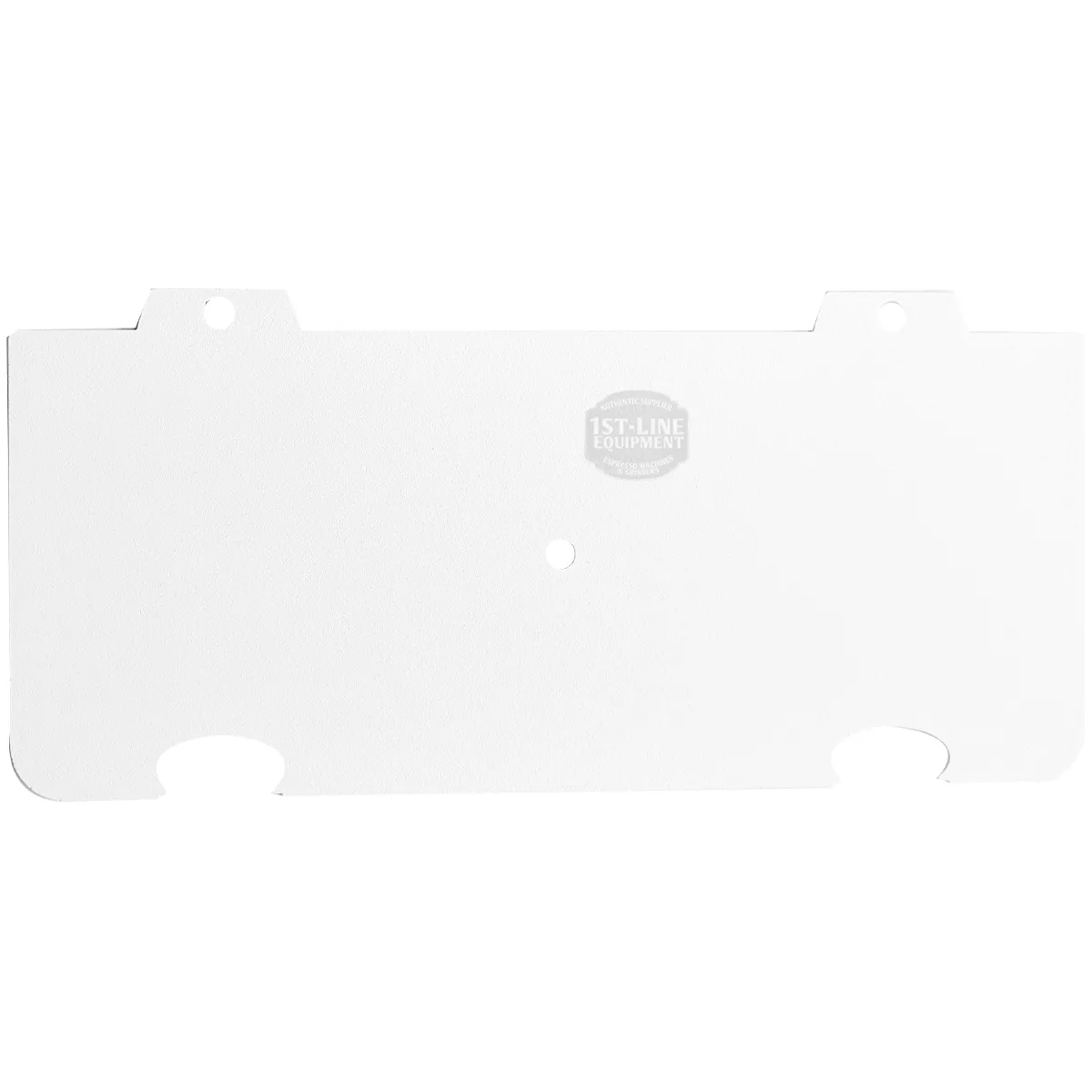 White, rectangular metal plate compatible with Lelit 1400278 Water Tank Cover for Black Mara X. Features three top holes, a center hole, two bottom notches, and a faint circular logo with text in the middle. Plain white background. © 2025 1st-line.com