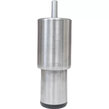 The V244 Adjustable Stainless Steel Foot is a cylindrical metal piece with a threaded stud on top and a rubber base, designed for use as a furniture leg or foot. It is shown against a white background. © 2025 1st-line.com