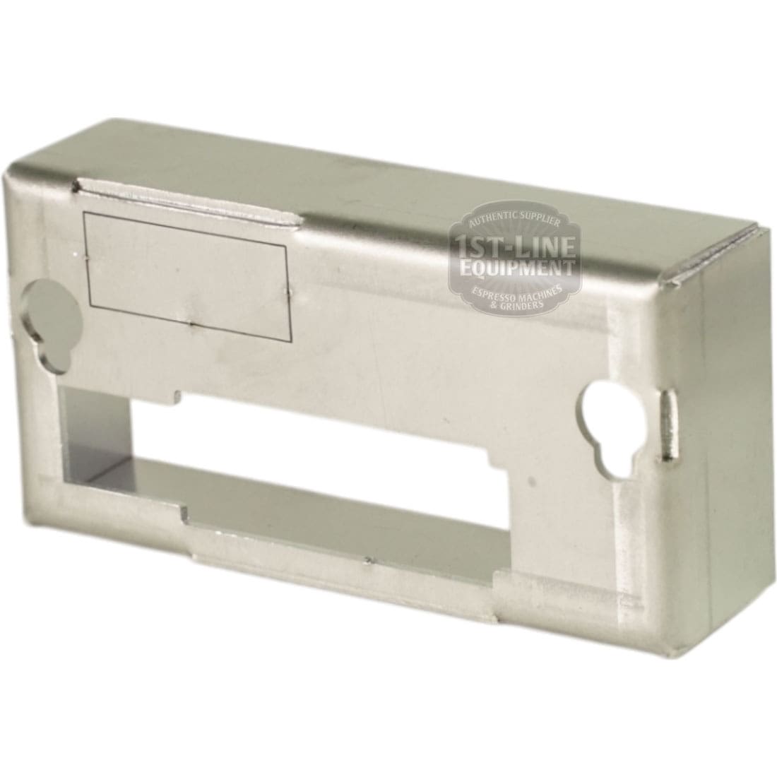 A rectangular metal cover for the Bezzera 5968144 White PID Kit 110V features a large central cutout, two keyhole-shaped mounting holes per side, and a smooth surface with a faint top-left rectangular outline. © 2025 1st-line.com