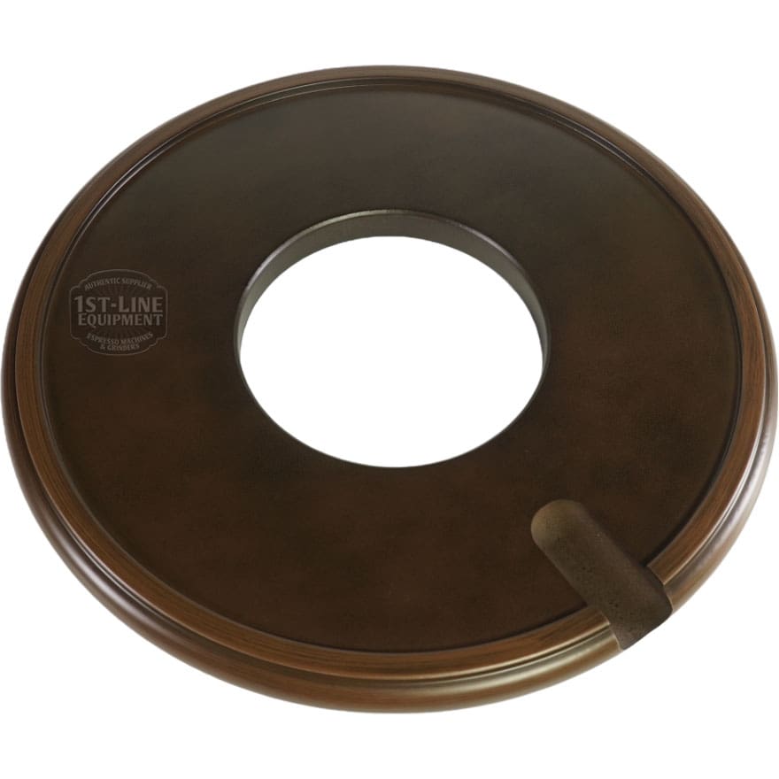 A round brown wood base for Elektra ART.SA models, featuring a central circular cutout, small side notch, and 1st-Line Equipment branding on the left. © 2025 1st-line.com