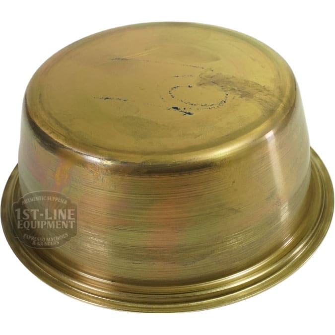 An Elektra 00656019 Brass Drip Tray, shown upside down to reveal its scratched and discolored base. A faint 1st-Line Equipment logo is visible on the side. © 2025 1st-line.com