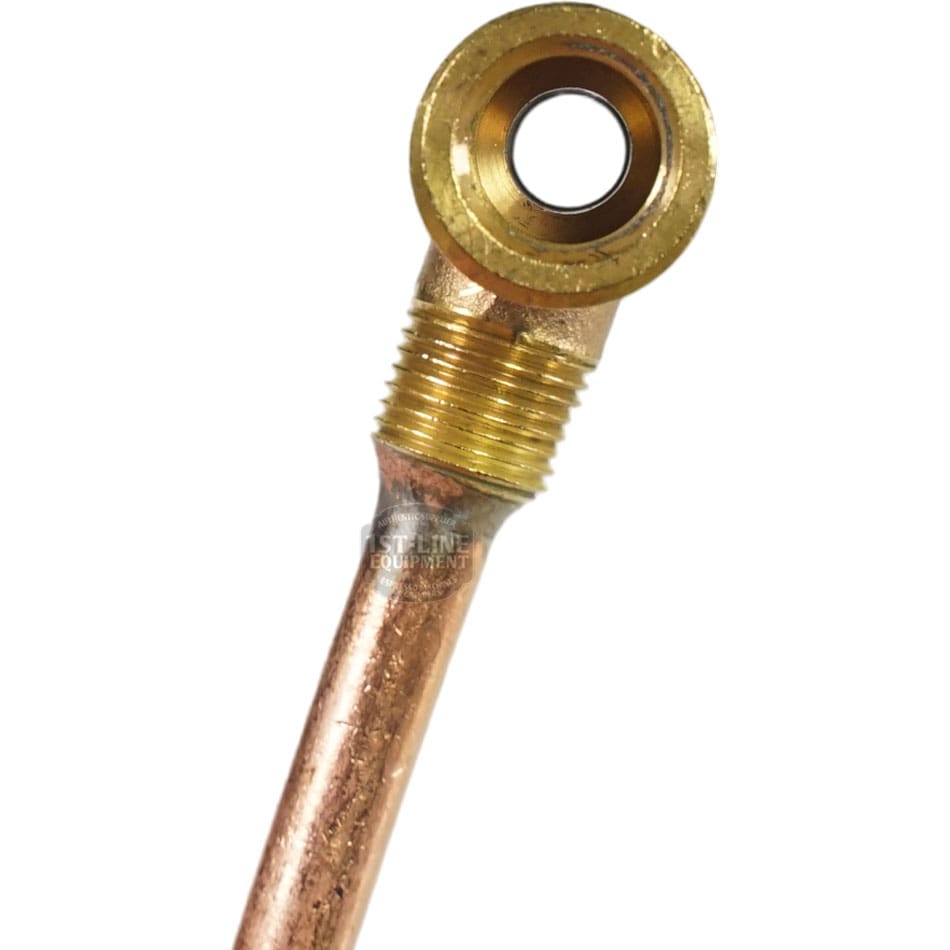 Close-up of a metal pipe with a threaded brass fitting and circular opening, like the La Nuova Era NE050010+NE085002 Injector, commonly used in plumbing or HVAC systems. © 2025 1st-line.com
