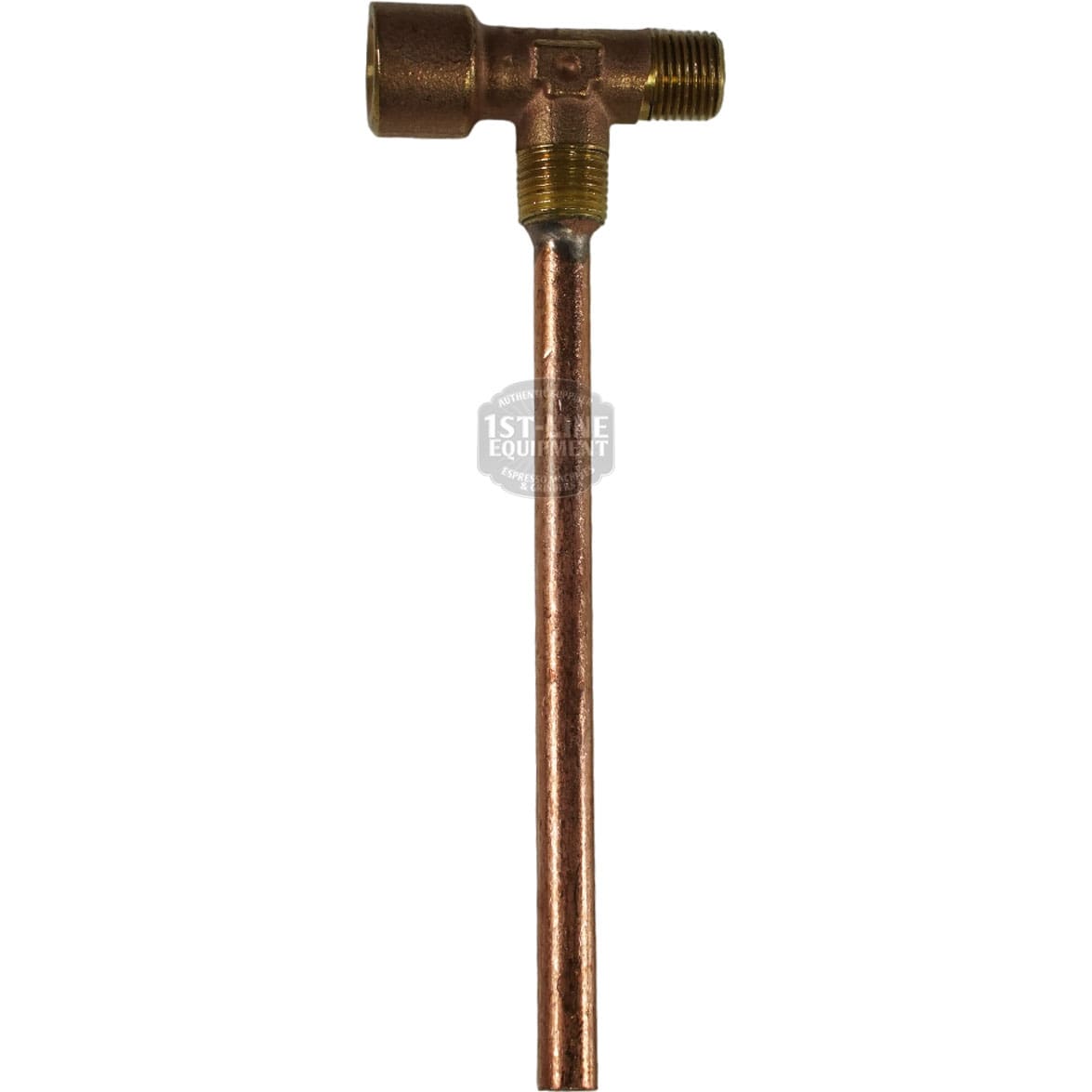 The La Nuova Era NE050010+NE085002 Injector is a brass and copper gas pilot assembly with a T-shaped top and long vertical tube, compatible with NE085002 and NE050010 models, ideal for heating or gas appliance systems. © 2025 1st-line.com